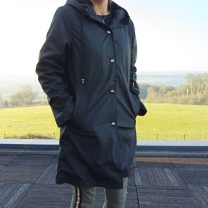 Manteau ciré long fourré imperméable noir
