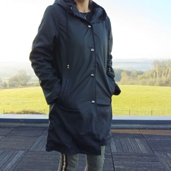 Manteau ciré long fourré imperméable noir