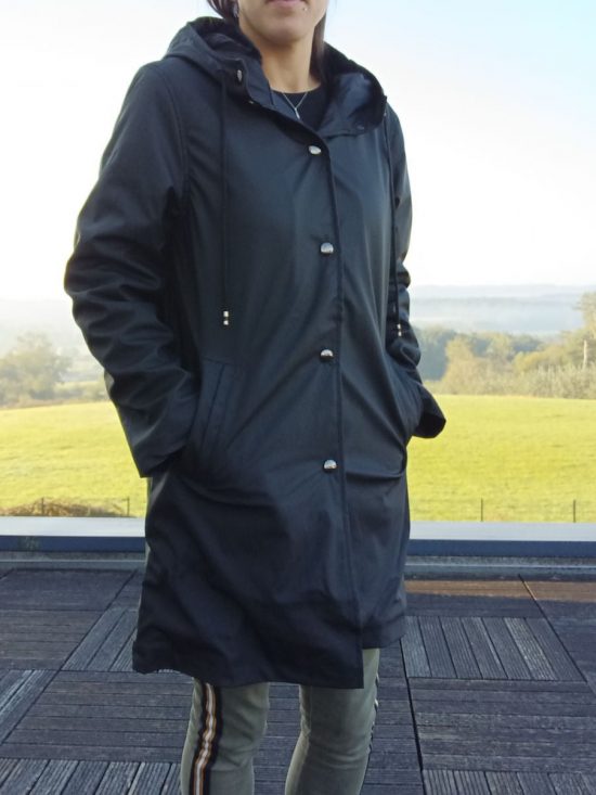 Manteau ciré long fourré imperméable noir