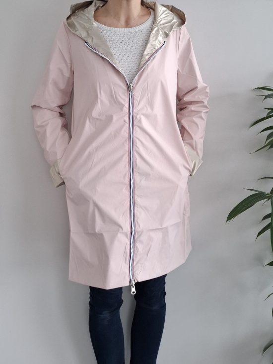 Laura Jo - Imperméable réversible long sans garnissage ouate couleur rose nude/doré