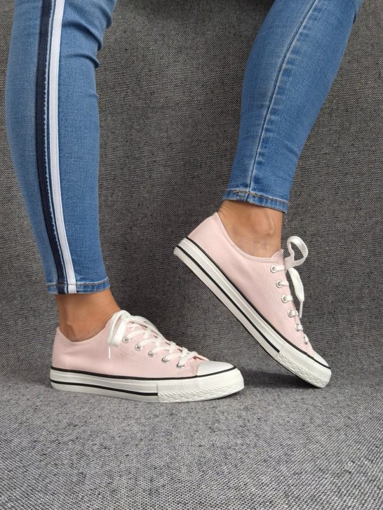 Chaussures baskets basses tissu toile rose pale style converse