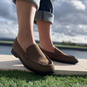 Chaussures mocassins toucher daim vert kaki