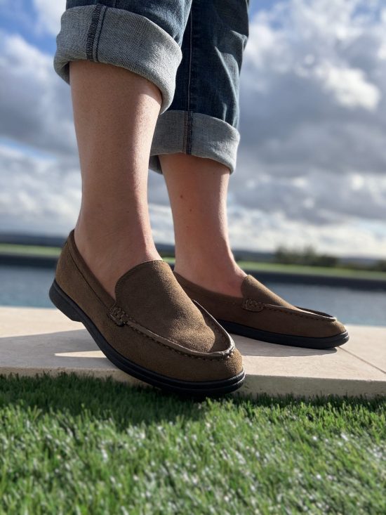 Chaussures mocassins toucher daim vert kaki