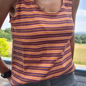 Débardeur à rayures brun/jaune upcyclé en coton/lin