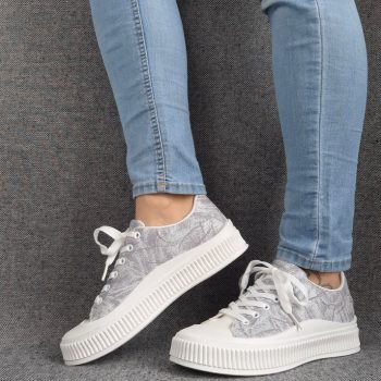 Chaussures baskets basses en tissu gris violet strié blanc