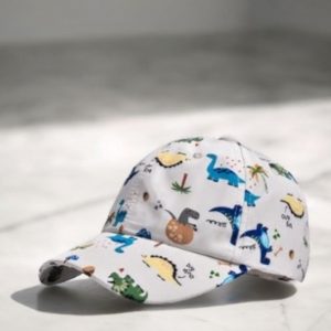 Casquette ENFANT en coton blanche motif dinosaures colorés