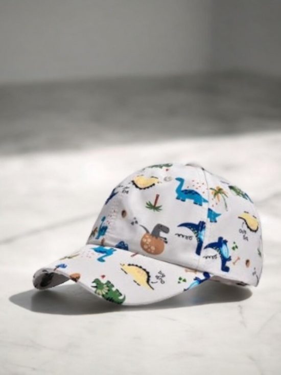 Casquette ENFANT en coton blanche motif dinosaures colorés