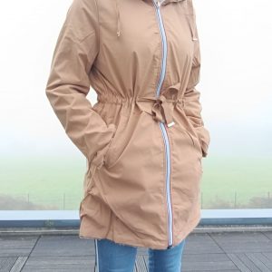 New Lolo - Manteau long CAMEL réversible, imperméable et complètement fourré resserrable à la taille