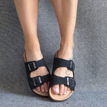 Chaussures Sandales intérieur cuir noir style Birk