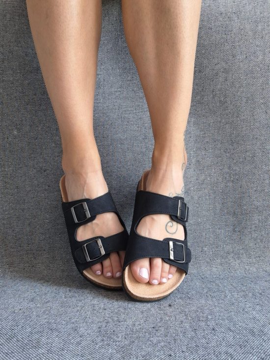 Chaussures Sandales intérieur cuir noir style Birk