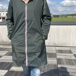 Laura Jo - Imperméable réversible long sans garnissage ouate couleur vert forêt/doré