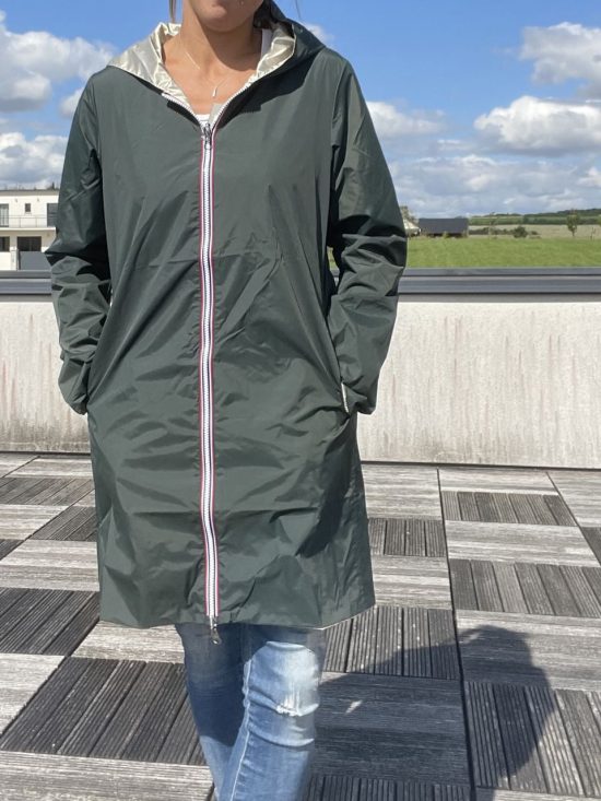 Laura Jo - Imperméable réversible long sans garnissage ouate couleur vert forêt/doré