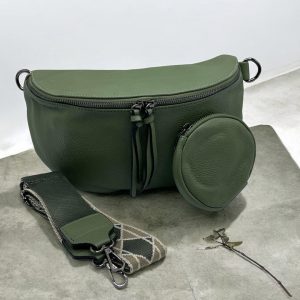 Sac banane XL simili cuir kaki avec porte monnaie