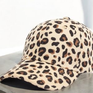 Casquette velours cotelé imprimé léopard beige clair