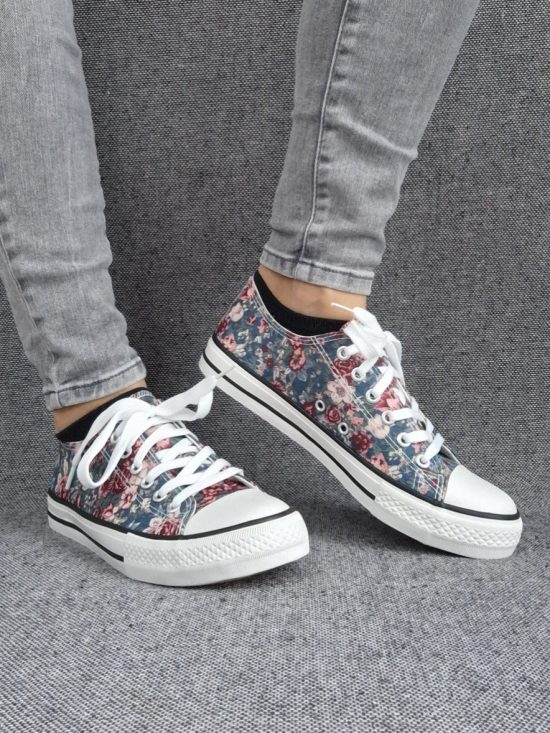 Chaussures baskets basses toile liberty fleuri style converse