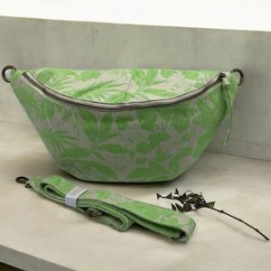 Sac banane XL tissu style toile de jouy vert pomme creme