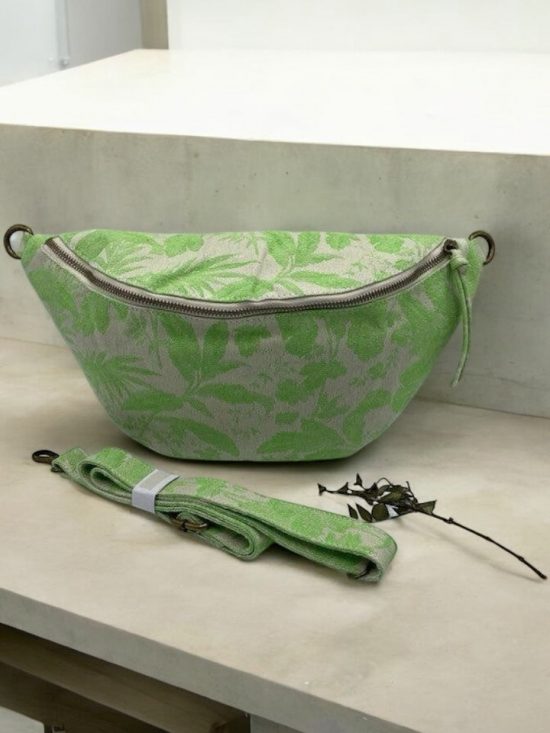 Sac banane XL tissu style toile de jouy vert pomme creme