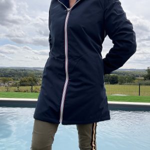 New Lolo - Manteau long bleu marine réversible imperméable fourré fausse fourrure