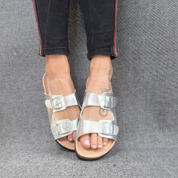 Chaussures sandales intérieur cuir argentée style Birk