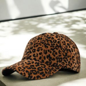Casquette en coton imprimé léopard marron