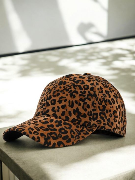 Casquette en coton imprimé léopard marron