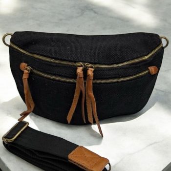 Sac banane en jute noir 2 poches doubles curseurs