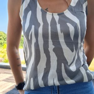 Débardeur motif « zèbre » upcyclé en coton/lin