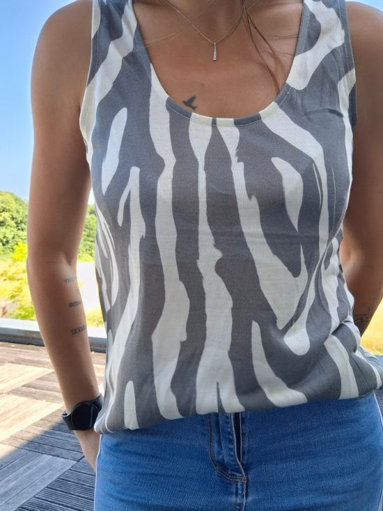 Débardeur motif « zèbre » upcyclé en coton/lin