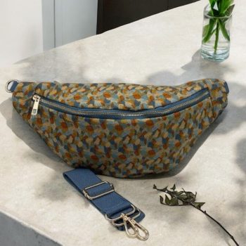 Sac banane coton épais velours fin bleu et jaune