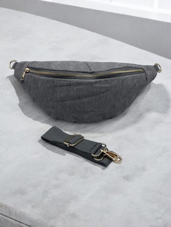 Sac banane velours cotelé gris