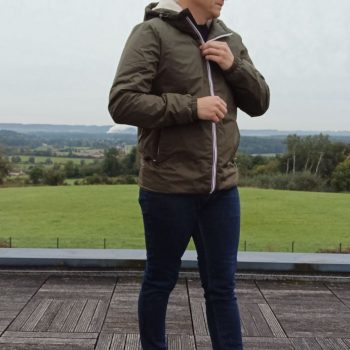 Laura Jo - Manteau imperméable kaki HOMME fourré court, doublé en sherpa blanc