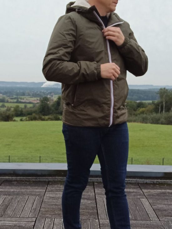 Laura Jo - Manteau imperméable kaki HOMME fourré court, doublé en sherpa blanc