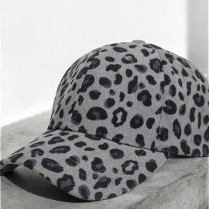 Casquette velours cotelé imprimé léopard gris foncé noir