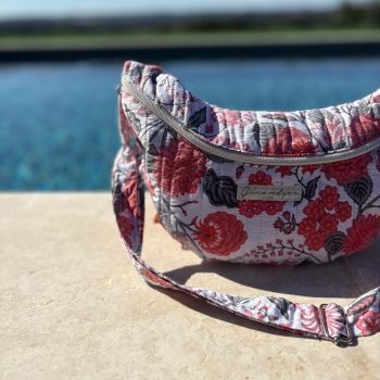Sac banane en coton fin sans doublure fleuri rose et gris