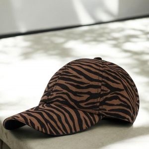 Casquette en tissu coton imprimé zèbre marron et noir