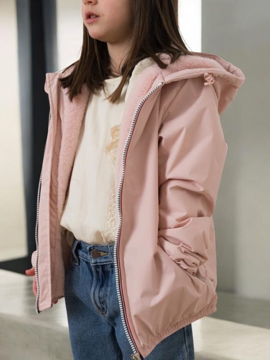 Laura Jo - ENFANT (Fille) Imperméable court doublé en fausse fourrure rose
