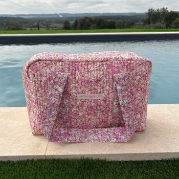 Sac week-end polochon en coton matelassé rose liberty fleuri rose et taupe