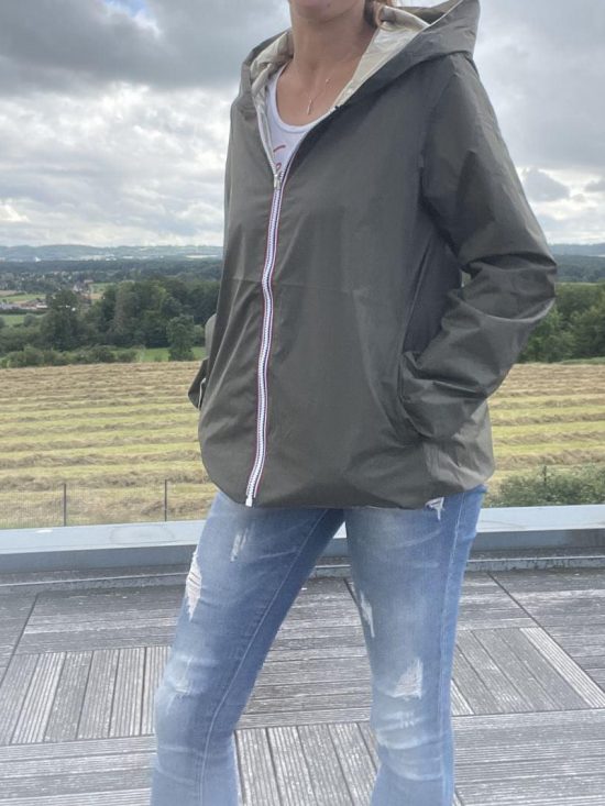 Laura Jo - Imperméable réversible court sans garnissage ouate mi-saison couleur kaki/doré