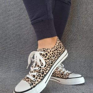 Chaussures baskets basses beige imprimé léopard style converse