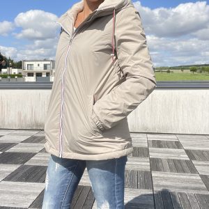 Laura Jo - Imperméable mi long fourré en fausse fourrure cordon tricolore couleur beige