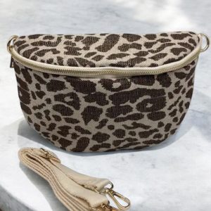 Sac banane tissu pailleté léopard marron chocolat beige
