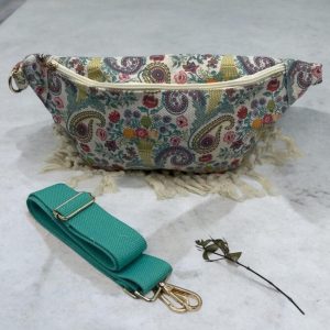 Sac Banane XL Bandoulière textile style Bohème Beige et imprimé floral