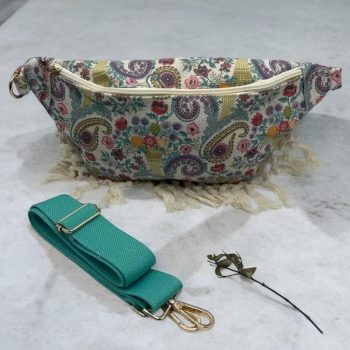 Sac Banane XL Bandoulière textile style Bohème Beige et imprimé floral