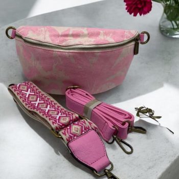 Sac banane tissu style toile de jouy rose creme - 2 sangles