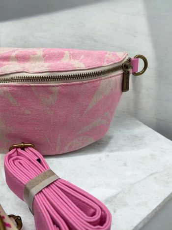 Sac banane tissu style toile de jouy rose creme - 2 sangles – Image 4