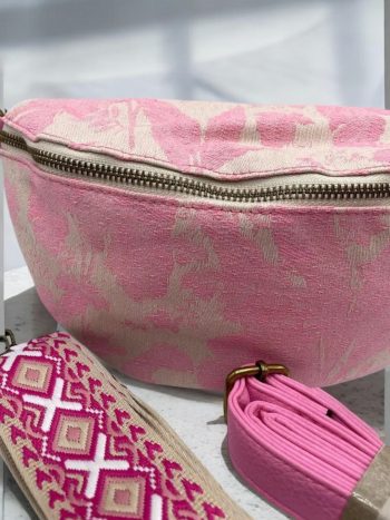 Sac banane tissu style toile de jouy rose creme - 2 sangles – Image 5