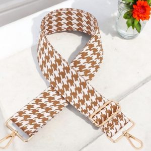 Bandoulière motif pied-de-poule classique en marron et blanc