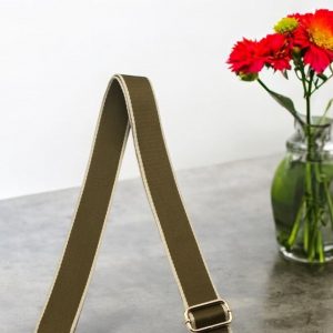 Bandoulière sangle kaki beige mousquetons dorés