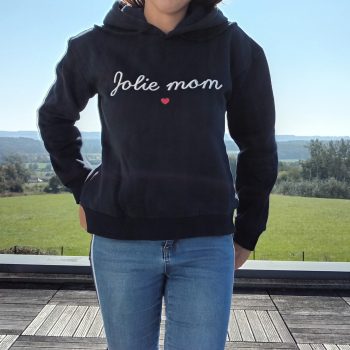 Pull sweat chaud inscription « Jolie Mom » bleu marine