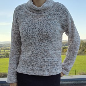 Pull col montant à grosses mailles beige/taupe